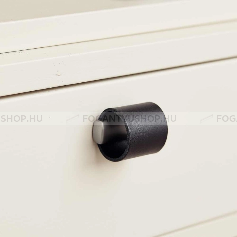 FURNIPART-Fogantyu-DRUM---Ezust-inox-(szalcsiszolt)---Fekete-bor----Borrel-kombinalt-fem-butorfogantyu