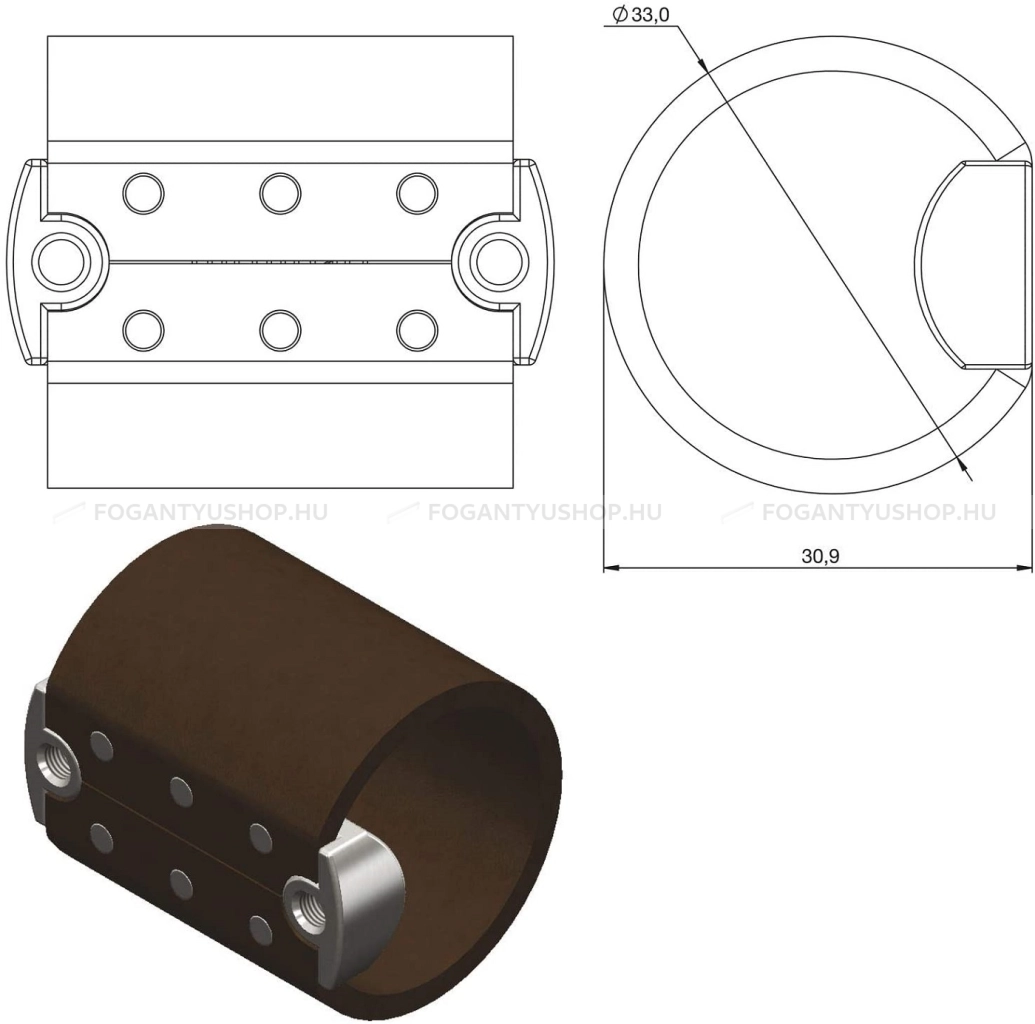 FURNIPART-Fogantyu-DRUM---Ezust-inox-(szalcsiszolt)---Vilagosbarna-bor---Borrel-kombinalt-fem-butorfogantyu