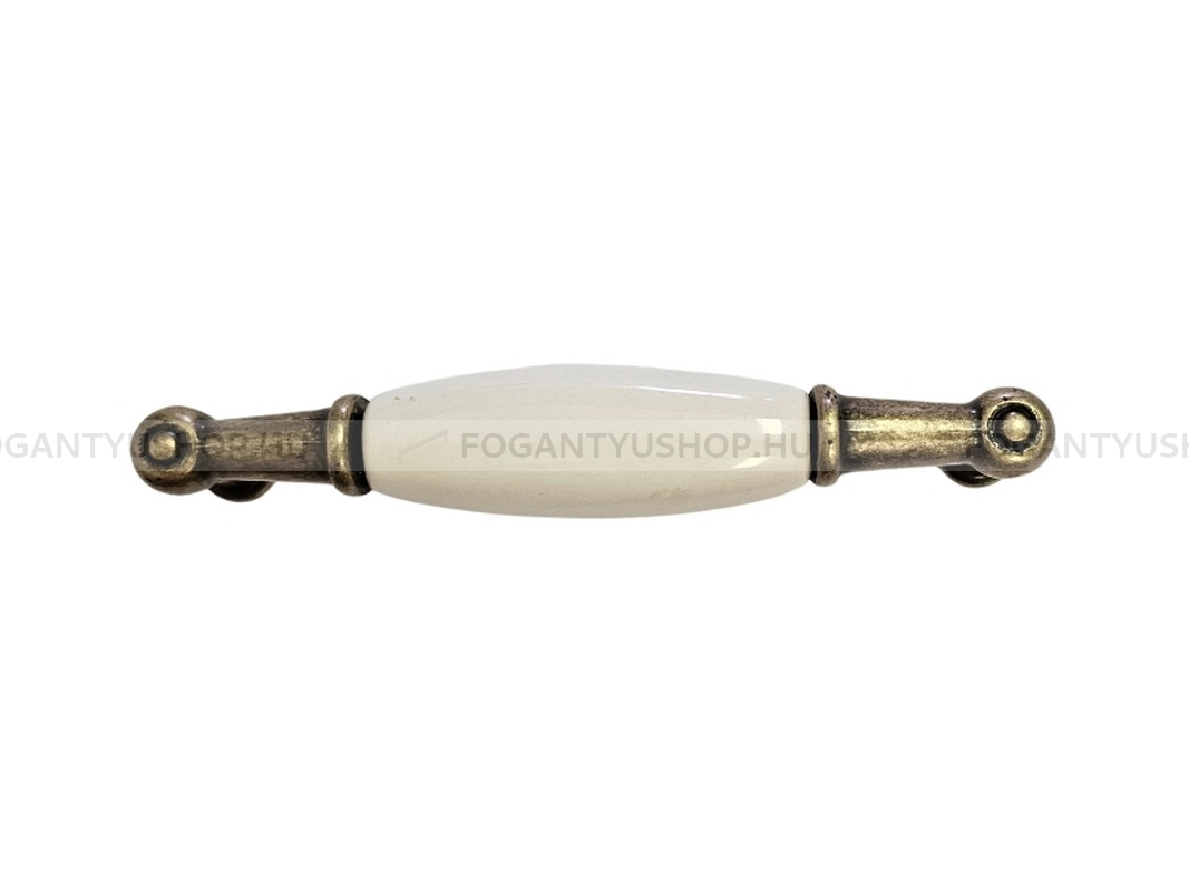 GIUSTI Bútor fogantyú - 96 M010100D1G - furattáv 96 mm - Antik patina barna  - Zamak fém ötvözet, Porcelán - Porcelánnal kombinált antikolt fém bútorfogantyú