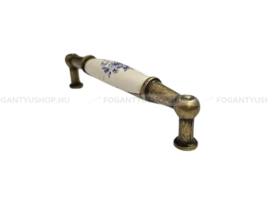 GIUSTI Bútor fogantyú - 96 M010105D1G - furattáv 96 mm - Antik patina barna  - Zamak fém ötvözet, Porcelán - Porcelánnal kombinált antikolt fém bútorfogantyú