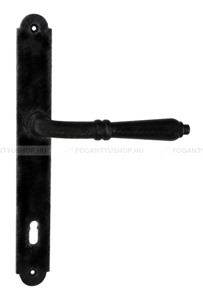 MAESTRO VALENTINA - Hosszúcímes beltéri ajtókilincs, kilincs-zár táv.: 90mm (Elzett zárhoz) - Strukturált fekete (Kovácsoltvas)