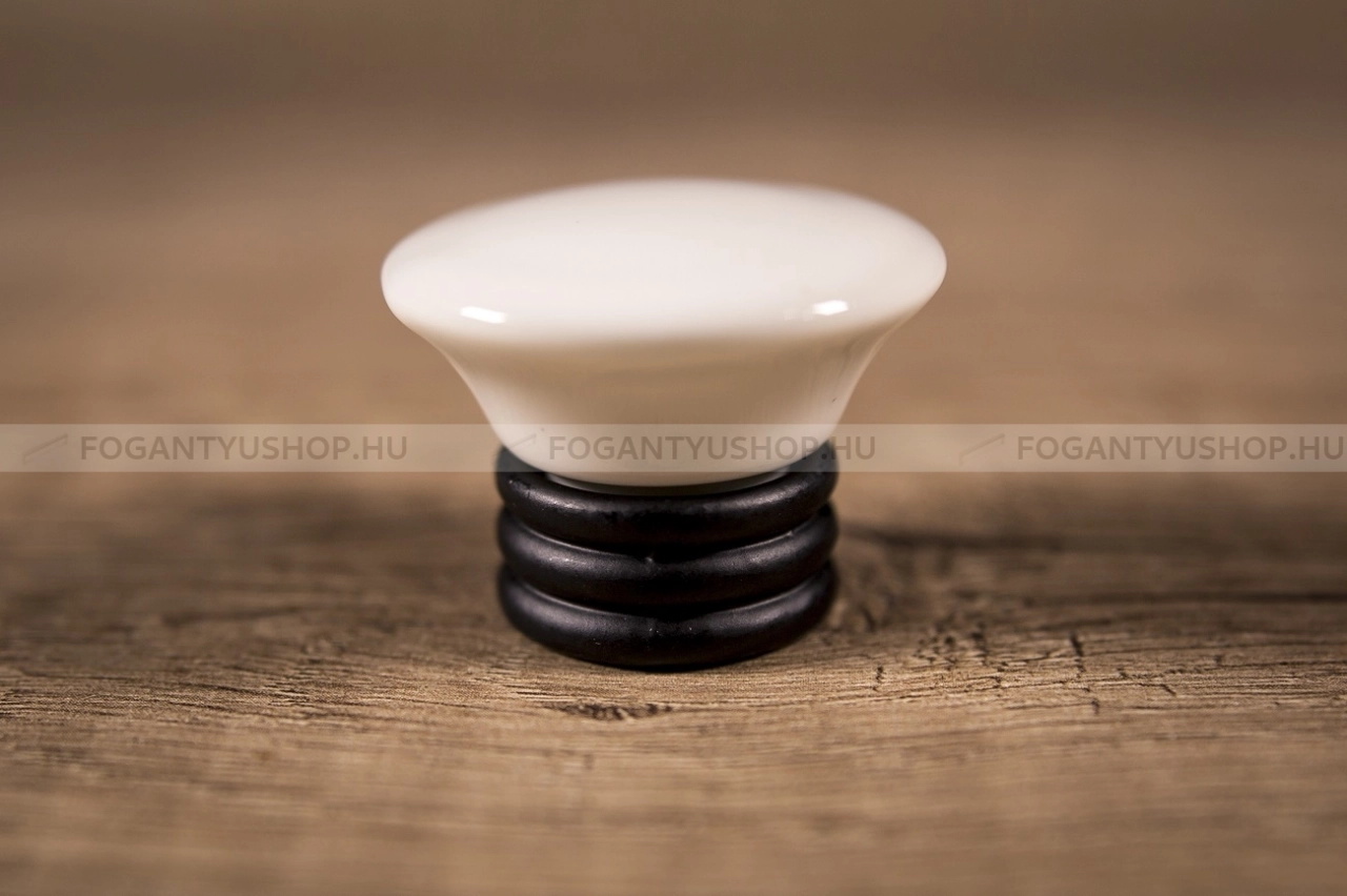 TOMURCUK 3010 - Festett fekete - Fehér - Porcelán, porcelánnal kombinált antikolt fém gombfogantyú