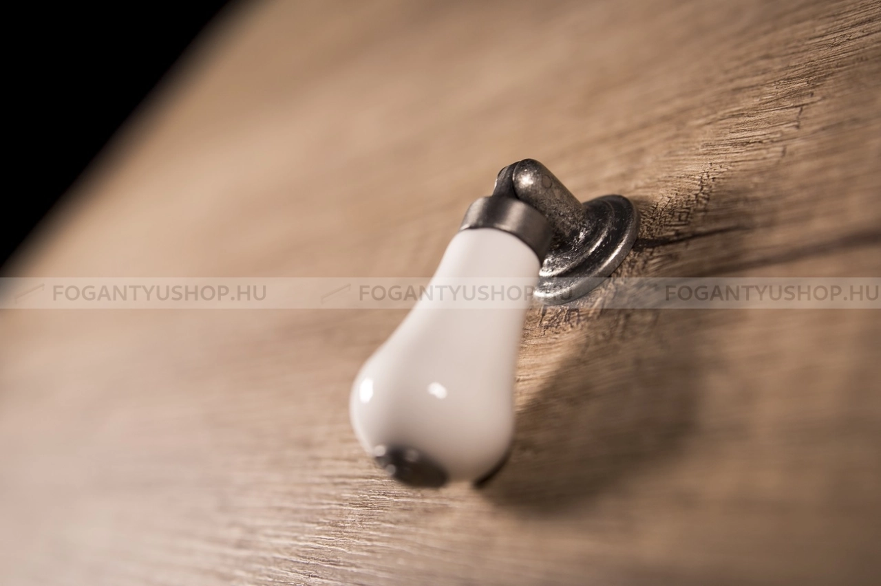 TOMURCUK Fogantyú 4040 - Fehér - Antik ezüst - Porcelánnal kombinált antikolt fém bútorfogantyú