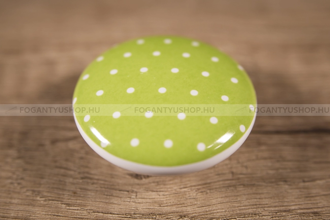 TOMURCUK Bútor fogantyú - Gyerek pöttyös nagy Y 113 - 1 furatos - Fehér belo, Világos zöld  - Porcelán - Színes gyerekbútor fogantyú