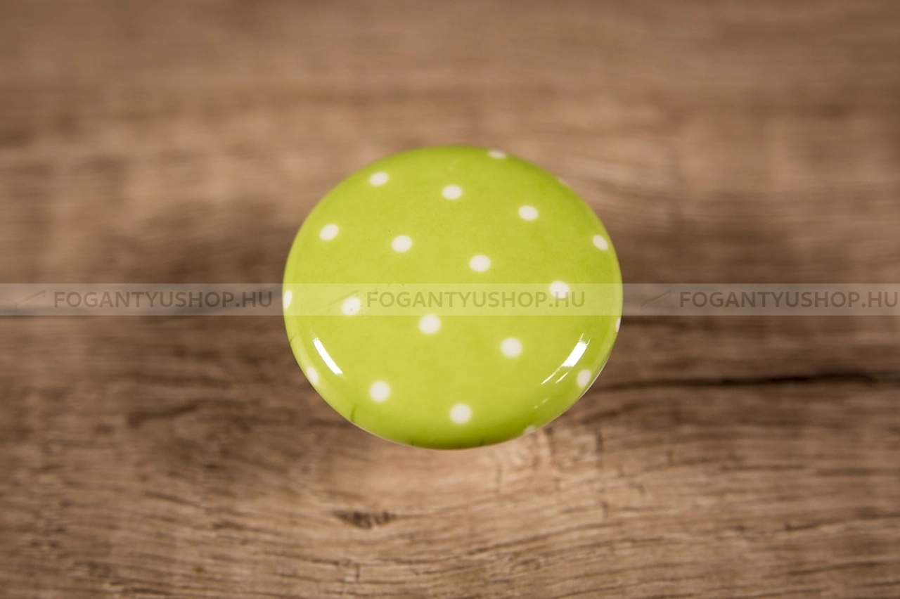 TOMURCUK Fogantyú - Gyerek pöttyös kicsi Y-114 - 1 furatos - Fehér belo, Világos zöld  - Porcelán - Színes gyerekbútor fogantyú
