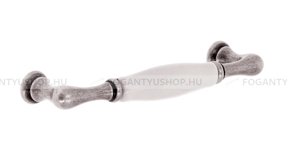 GIUSTI Bútor fogantyú - 96 M62010015G - furattáv 96 mm - Fehér belo, Antik ezüst  - Zamak fém ötvözet, Porcelán - Porcelánnal kombinált antikolt fém bútorfogantyú