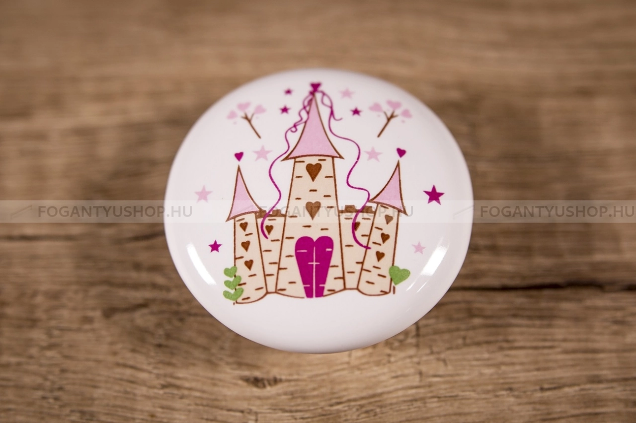 TOMURCUK Fogantyú - Gyerek kastély B-150 - 1 furatos - Porcelán - Színes gyerekbútor fogantyú
