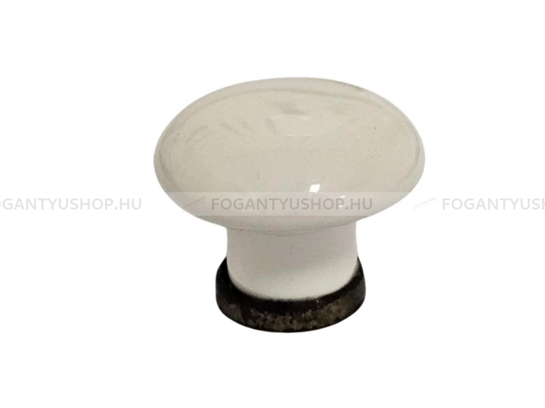 GIUSTI Bútorgomb - P040100D1G - 1 furatos - Fehér belo, Antik patina barna  - Zamak fém ötvözet, Porcelán - Porcelán, porcelánnal kombinált antikolt fém gombfogantyú