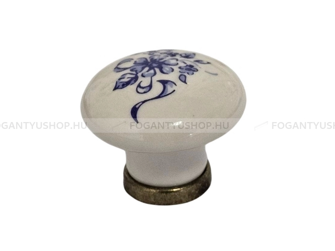 GIUSTI Bútorgomb - P04010504 - 1 furatos - Antik patina barna  - Zamak fém ötvözet, Porcelán - Porcelán, porcelánnal kombinált antikolt fém gombfogantyú