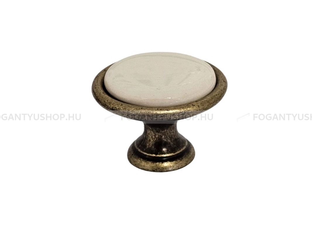 GIUSTI Bútorgomb - P070100D1G - 1 furatos - Fehér belo, Antik patina barna  - Zamak fém ötvözet, Porcelán - Porcelán, porcelánnal kombinált antikolt fém gombfogantyú
