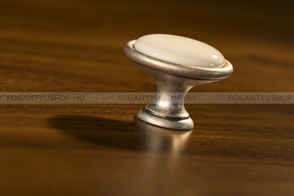 GIUSTI Fogantyú - FG.P07010015G - Antik ezüst - Porcelán, porcelánnal kombinált antikolt fém gombfogantyú