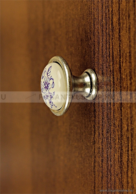 GIUSTI Gombfogantyú - P08010515 - 1 furatos - Antik ezüst  - Zamak fém ötvözet, Porcelán - Porcelán, porcelánnal kombinált antikolt fém gombfogantyú