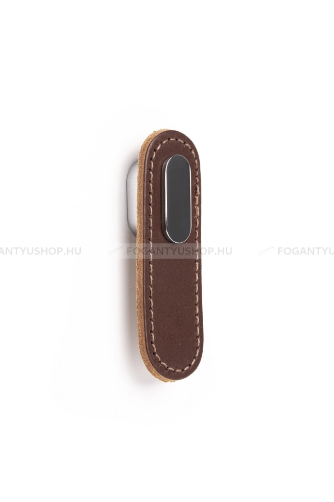 VIEFE Bútor fogantyú - OBLONG P3601 P3601 P3601 - Barna bőr + polírozott króm P3601 - Zamak fém ötvözet, Bőr - Bőrrel kombinált fém bútorfogantyú