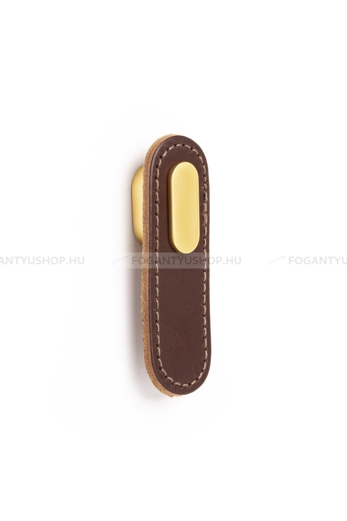 VIEFE Fogantyú - OBLONG - Barna bőr + fényes arany P3628 - Zamak fém ötvözet, Bőr - Bőrrel kombinált fém bútorfogantyú