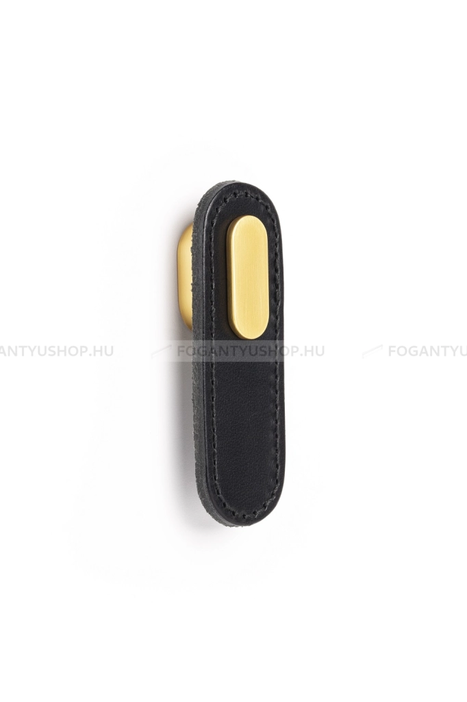 VIEFE Bútor fogantyú - OBLONG - Fekete bőr + fényes arany P9928 - Zamak fém ötvözet, Bőr - Bőrrel kombinált fém bútorfogantyú