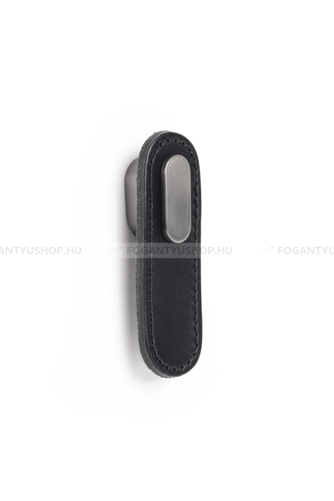 VIEFE Fogantyú - OBLONG - Fekete bőr + fényes szürke P9931 - Zamak fém ötvözet, Bőr - Bőrrel kombinált fém bútorfogantyú