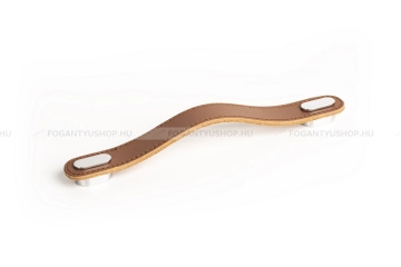 VIEFE Bútor fogantyú OBLONG - 160 mm - Fényes króm - Világosbarna bőr - Zamak fém ötvözet - Bőr