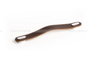 VIEFE Bútor fogantyú OBLONG - 160 mm - Fényes króm - Barna bőr - Zamak fém ötvözet - Bőr