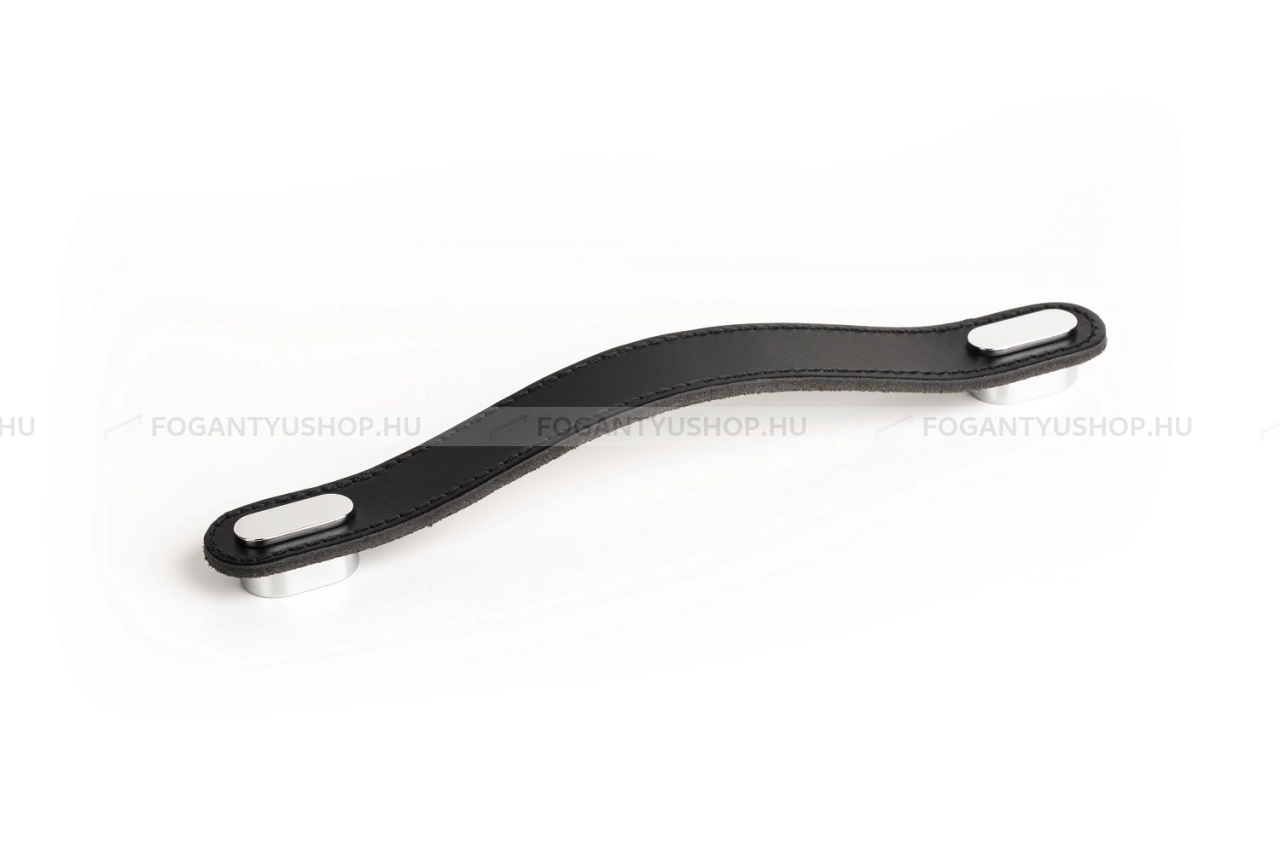 VIEFE Fogantyú - OBLONG 160 P9901 P9901 P9901 - Fekete bőr + polírozott króm P9901 - Zamak fém ötvözet, Bőr - Bőrrel kombinált fém bútorfogantyú