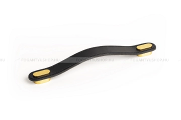 VIEFE Fogantyú Fogantyú OBLONG - 160 mm - Fekete bőr  - Szálcsiszolt arany - Zamak fém ötvözet - Bőr - Bőrrel kombi - 160 mm -  - Zamak fém ötvözet - Bőr