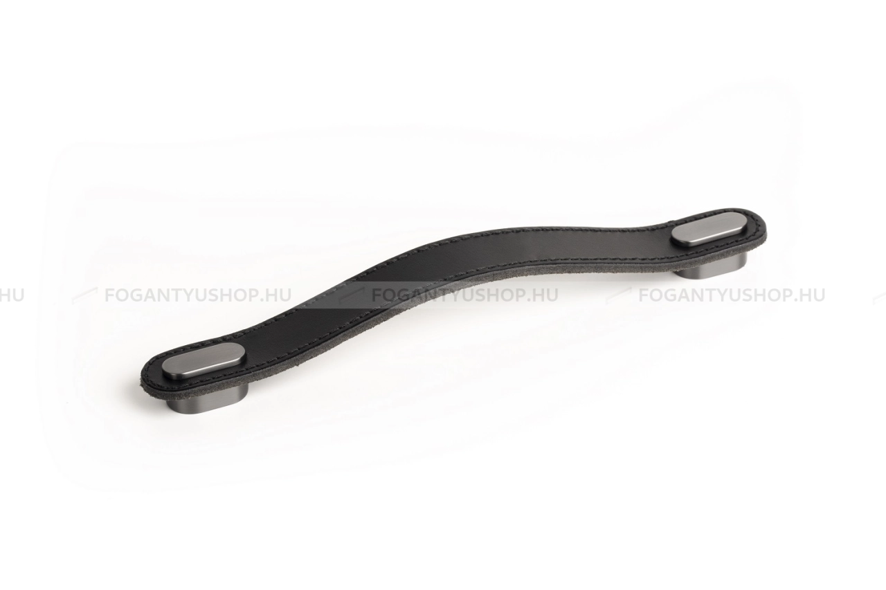 VIEFE Fogantyú - OBLONG 160 P9931 P9931 P9931 - Fekete bőr + fényes szürke P9931 - Zamak fém ötvözet, Bőr - Bőrrel kombinált fém bútorfogantyú