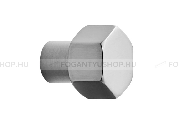 FURNIPART Gomb fogantyú HEXA KNOB - 1 furatos - Ezüst inox (szálcsiszolt) - Zamak fém ötvözet - Fém gombfogantyú, bútorgomb (szögletes, kerek)