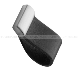 FURNIPART Bútor fogantyú STRAP - 16 mm - Ezüst inox (szálcsiszolt) - Fekete bőr  - Zamak fém ötvözet - Bőr