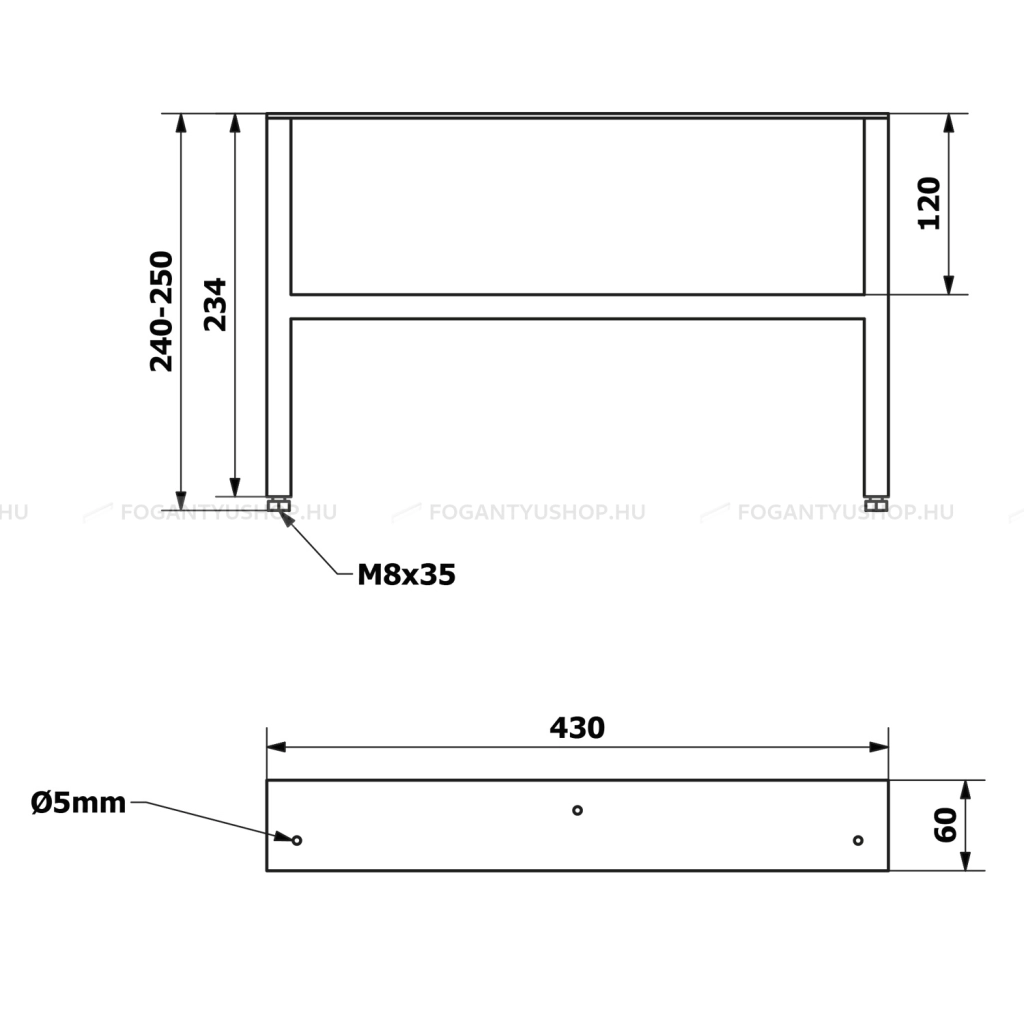 SAPHO AMIA - Állítható magasságú bútorláb (2db) 6x24-25x43cm - Matt fekete fém