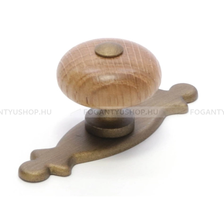 RUJZ DESIGN Bútorfogantyú - 114.30 Tölgyfa - 1 furatos - Antik patina barna MsPatL, Tölgyfa hrast - Zamak fém ötvözet, Gumi - Fával kombinált fém bútorfogantyú