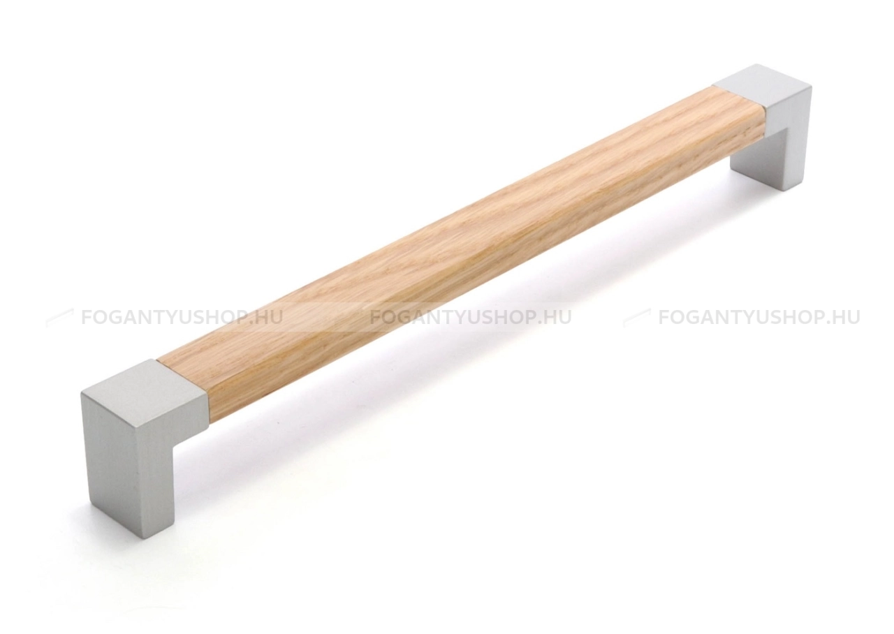 RUJZ DESIGN Bútor fogantyú - 347.20 Tölgyfa - Ezüst inox (szálcsiszolt) SNiL, Tölgyfa hrast - Zamak fém ötvözet, Gumi - Fával kombinált fém bútorfogantyú