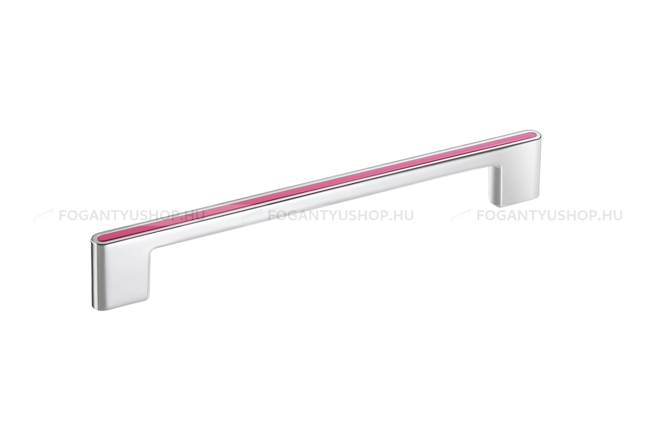 RUJZ DESIGN Bútor fogantyú - 160 677.08 Barbi lila - furattáv 160 mm - Fényes króm Cr, Barbi lila vijola barby - Zamak fém ötvözet, Farmer szövet - Műanyaggal kombinált fém bútorfogantyú