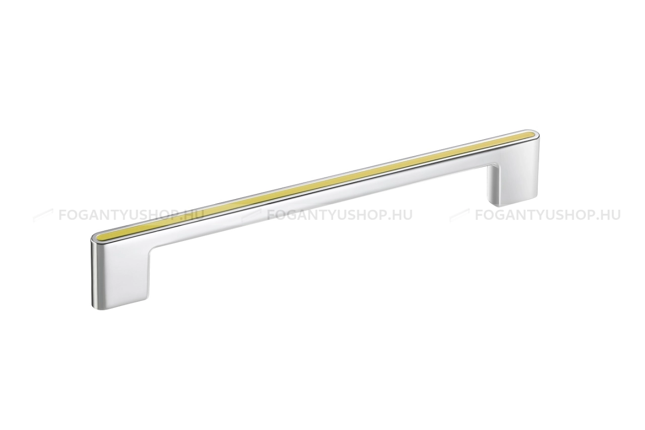 RUJZ DESIGN Bútor fogantyú - 160 677.08 rumena barby rumena barby rumena barby - furattáv 160 mm - Fényes króm Cr, Barbi sárga rumena barby - Zamak fém ötvözet, Műanyag - Műanyaggal kombinált fém bútorfogantyú
