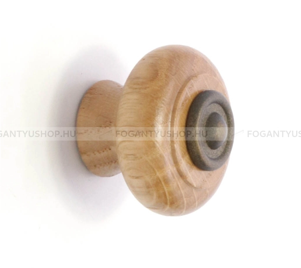 RUJZ DESIGN Bútor fogantyú - L1.02.35 Tölgyfa - 1 furatos - Antik patina barna MsPatL, Tölgyfa hrast - Zamak fém ötvözet, Gumi - Fával kombinált fém bútorfogantyú