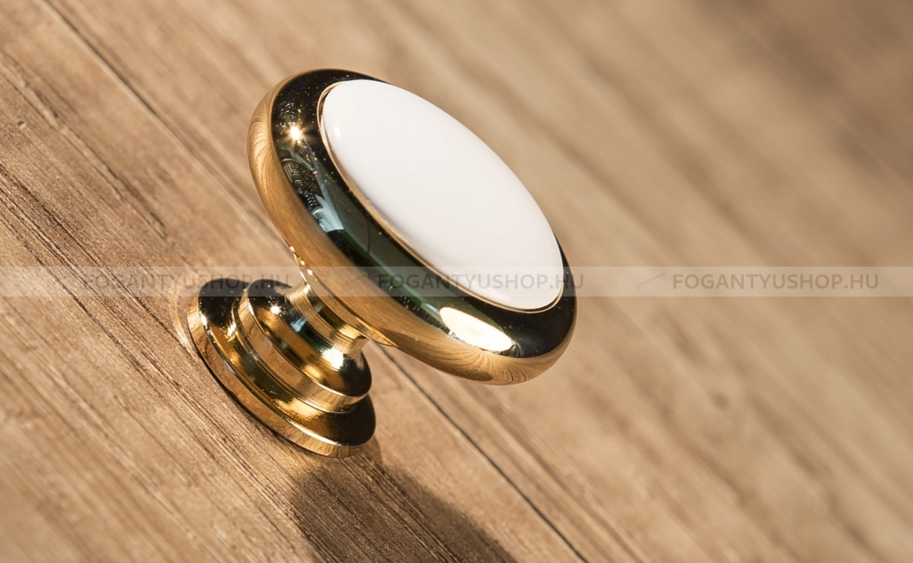 RUJZ DESIGN Fogantyú - ms 4.28 - Fényes arany - Fehér - Műanyaggal kombinált fém gombfogantyú, bútorgomb