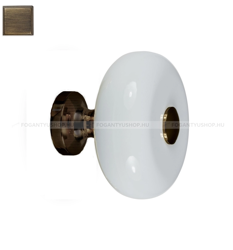 RUJZ DESIGN 114.30 Festett - 1 furatos - Antik patina barna MsPatL, Festett fehér WhiteL - Zamak fém ötvözet, Farmer szövet - Műanyaggal kombinált fém gombfogantyú, bútorgomb