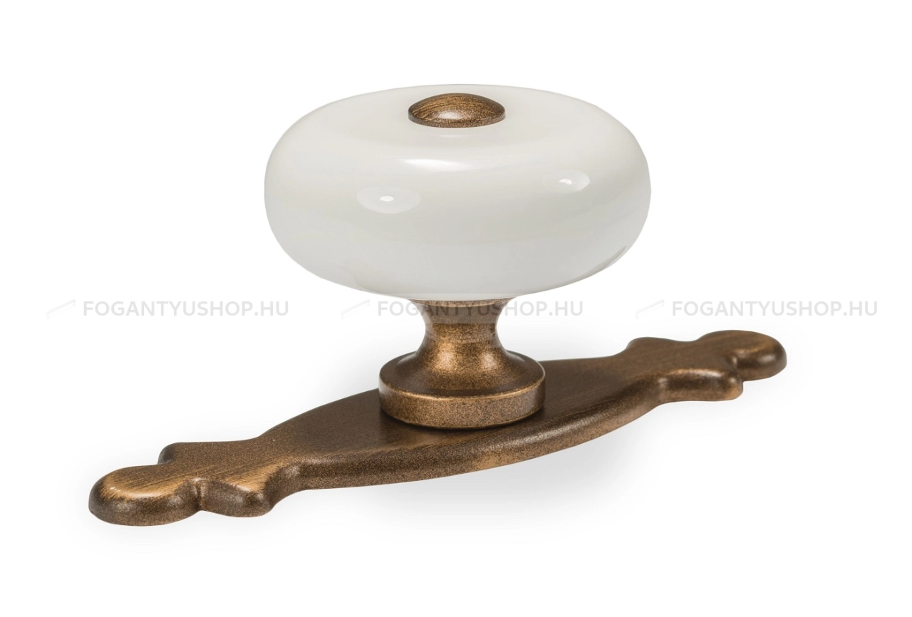 RUJZ DESIGN 114.30 - 1 furatos - Antik patina barna MsPatL, Festett fehér WhiteL - Zamak fém ötvözet, Műanyag - Műanyaggal kombinált fém gombfogantyú, bútorgomb