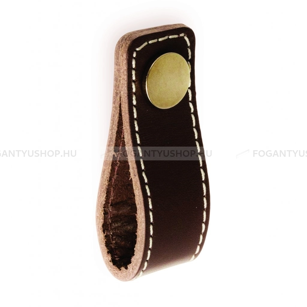 RUJZ DESIGN Bútor fogantyú - 855.25 - Fényes arany , Sötétbarna bőr  - Zamak fém ötvözet, Bőr - Bőrrel kombinált fém bútorfogantyú