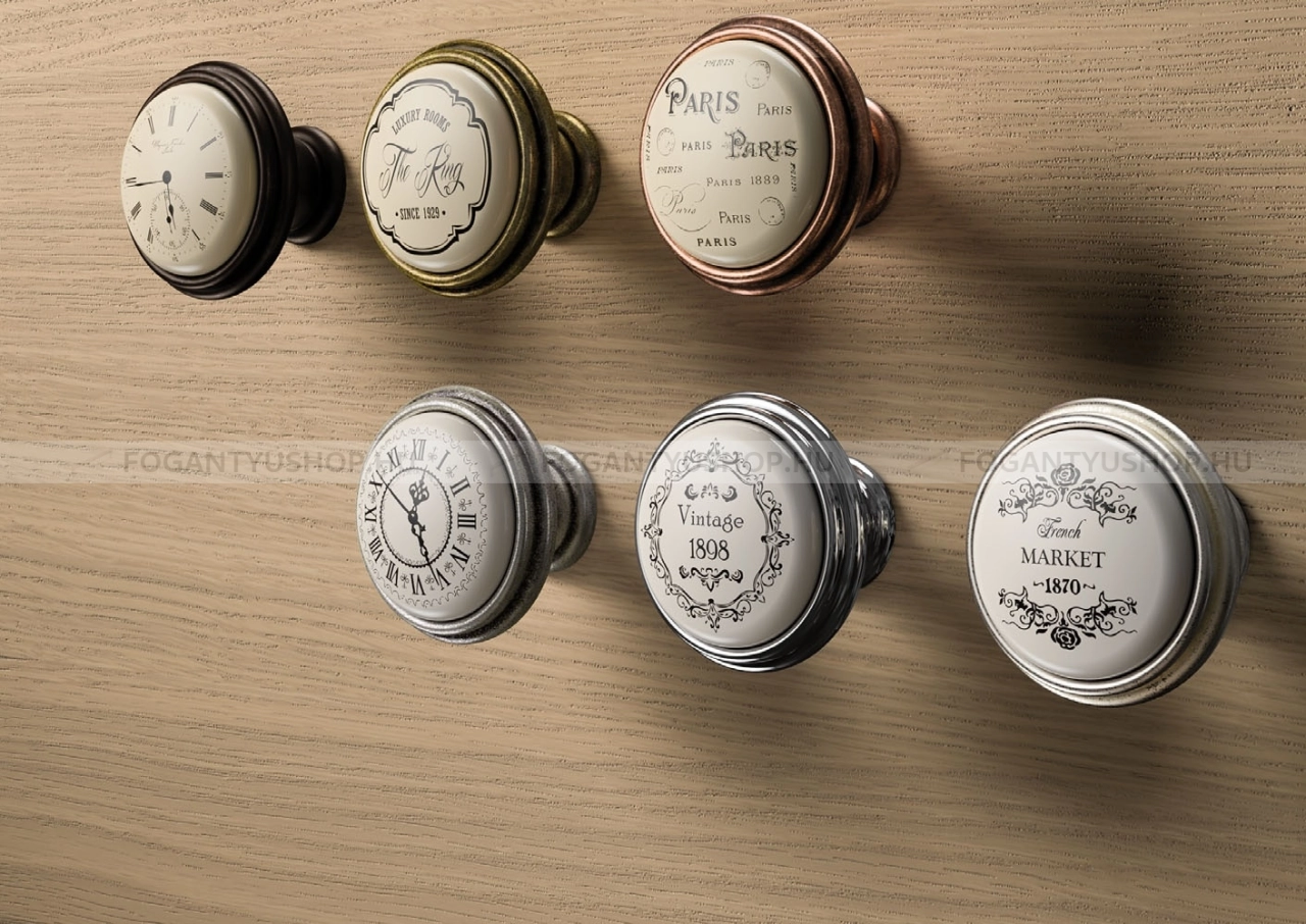 GIUSTI Fogantyú - FG.P7701Q1R7G - Fehér - Bronz - Porcelán, porcelánnal kombinált antikolt fém gombfogantyú