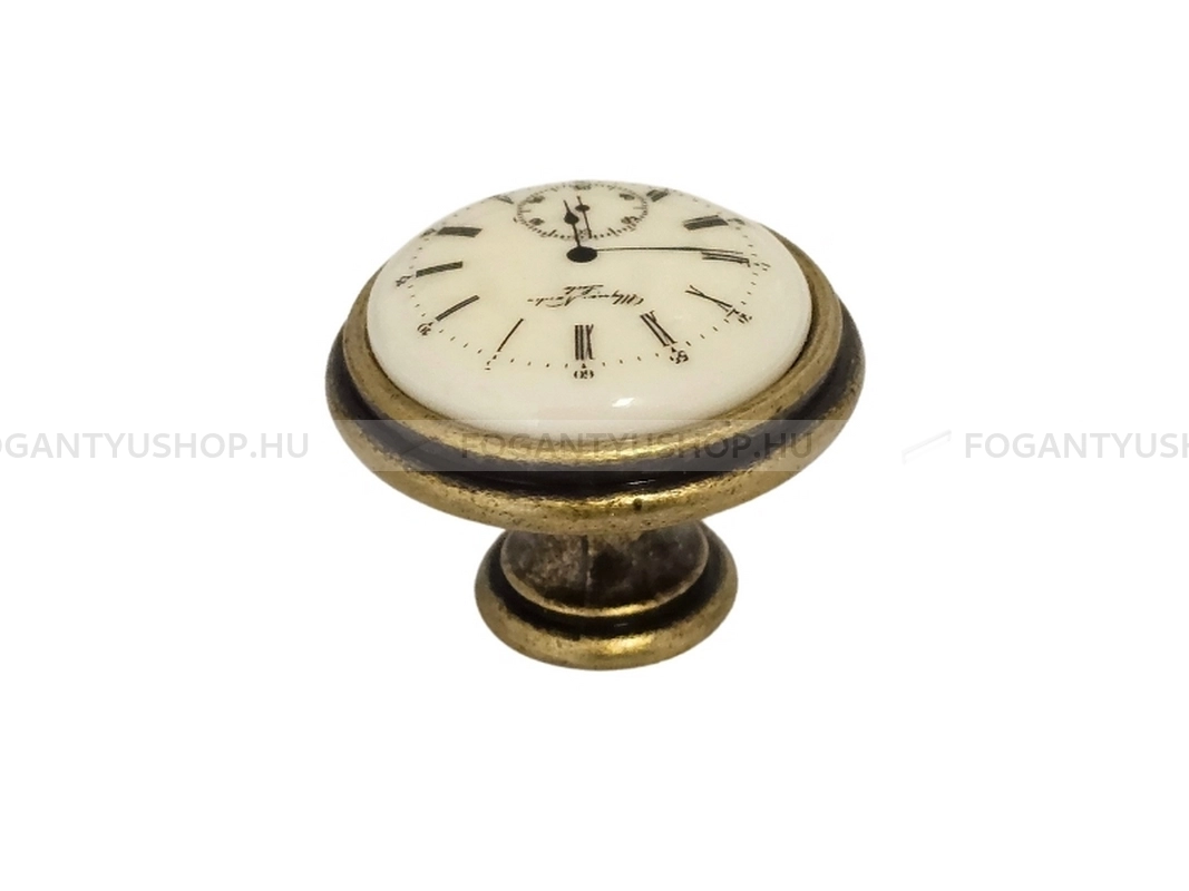 GIUSTI Gomb fogantyú - P7701Q1D1G - 1 furatos - Fehér belo, Antik patina barna  - Zamak fém ötvözet, Porcelán - Porcelán, porcelánnal kombinált antikolt fém gombfogantyú
