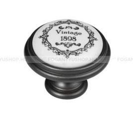 GIUSTI Fogantyú - 1 furatos - FG.P7701Q3C2G - Vintage koptatott fekete - Fehér - Zamak fém ötvözet - Porcelán