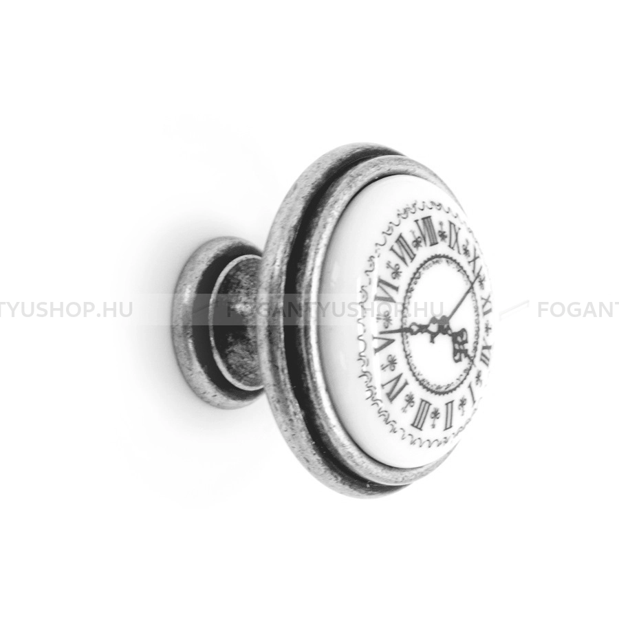 GIUSTI Gombfogantyú - P7700Q2E8G - 1 furatos - Fehér belo, Antik ezüst  - Zamak fém ötvözet, Porcelán - Porcelán, porcelánnal kombinált antikolt fém gombfogantyú
