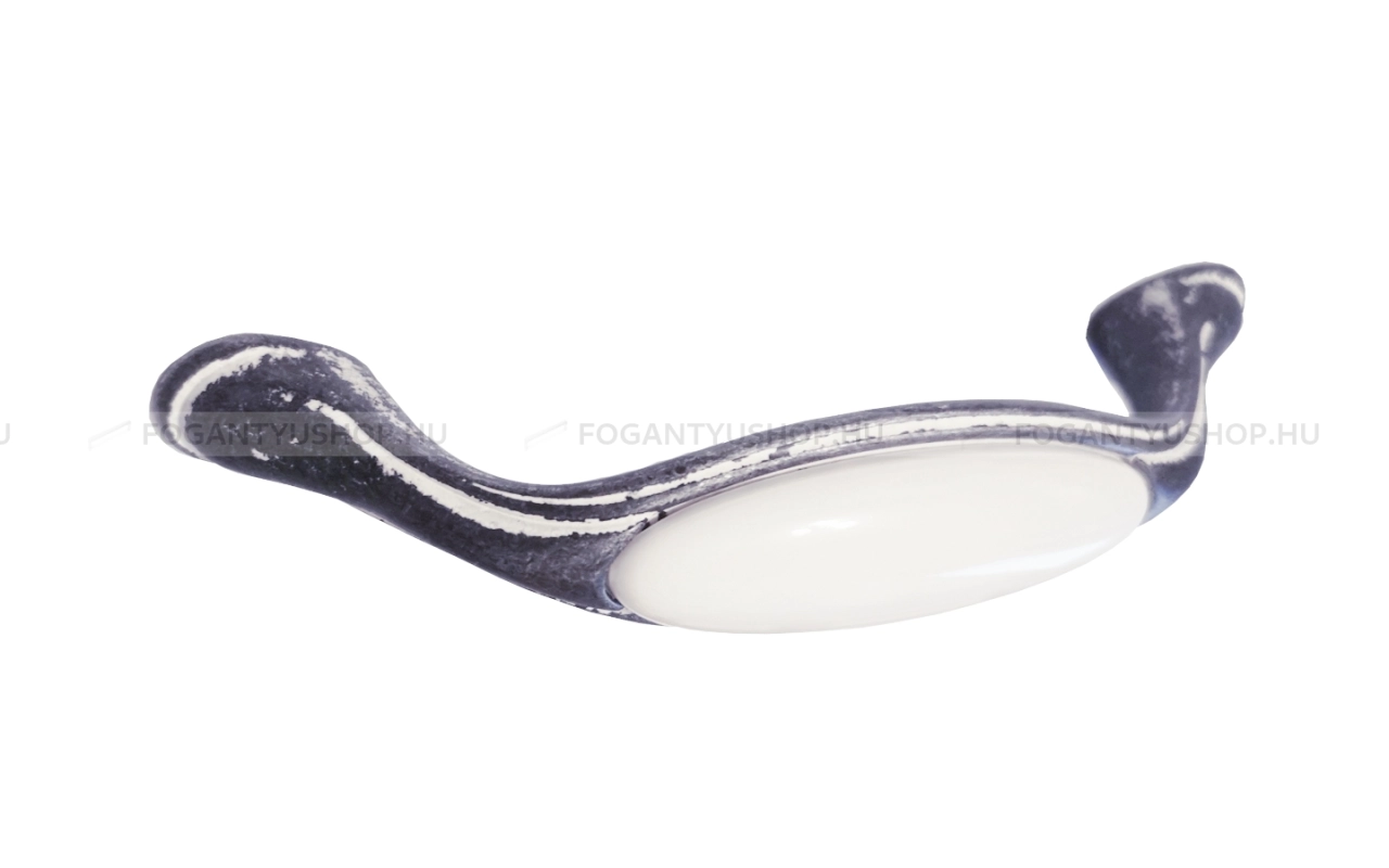 GIUSTI Fogantyú - 96 M770100C2G Vintage - furattáv 96 mm - Vintage grafit Vint2, Fehér belo - Zamak fém ötvözet, Porcelán - Porcelánnal kombinált antikolt fém bútorfogantyú