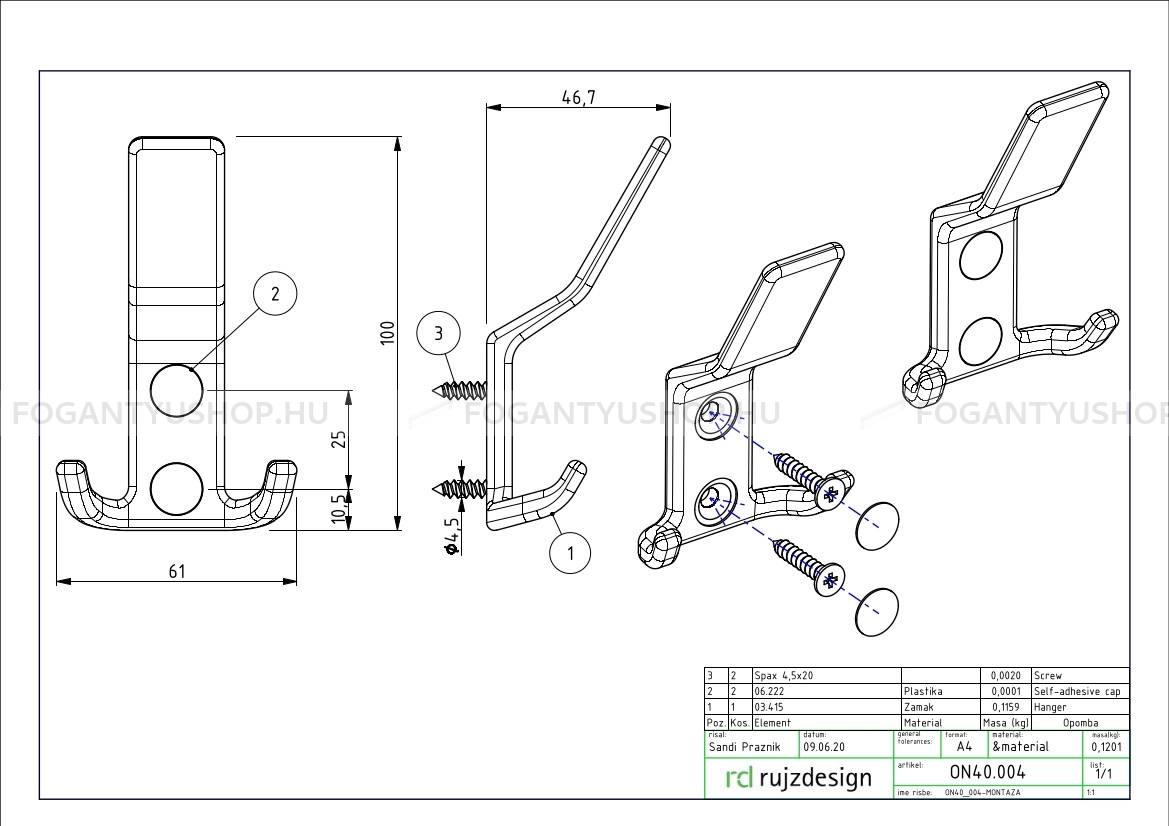 RUJZ-DESIGN---Fogas---40.004---Szalcsiszolt-szurke---Kombinalt-kalaptartos-fogas