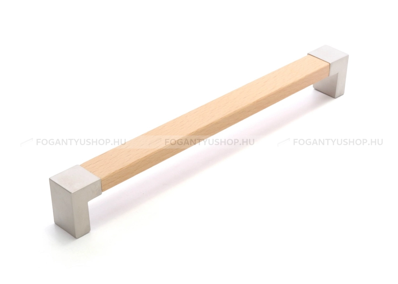 RUJZ-DESIGN-Fogantyu---347.20---Ezust-inox-(szalcsiszolt)---Vilagos-bukkfa---Faval-kombinalt-fem-butorfogantyu