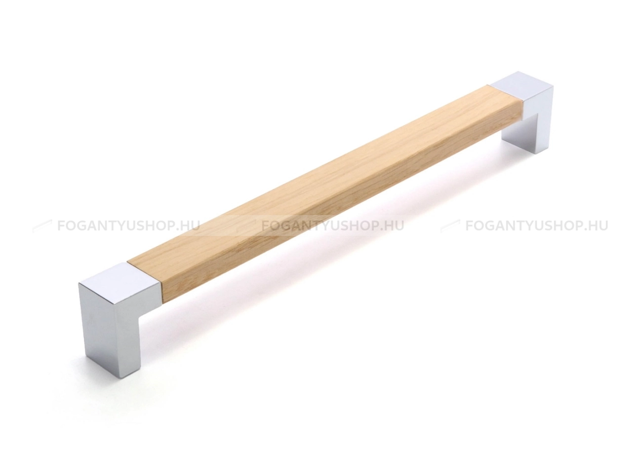 RUJZ DESIGN Bútor fogantyú - 347.20 Tölgyfa - Fényes króm Cr, Tölgyfa hrast - ABS műanyag, Gumi - Fával kombinált fém bútorfogantyú