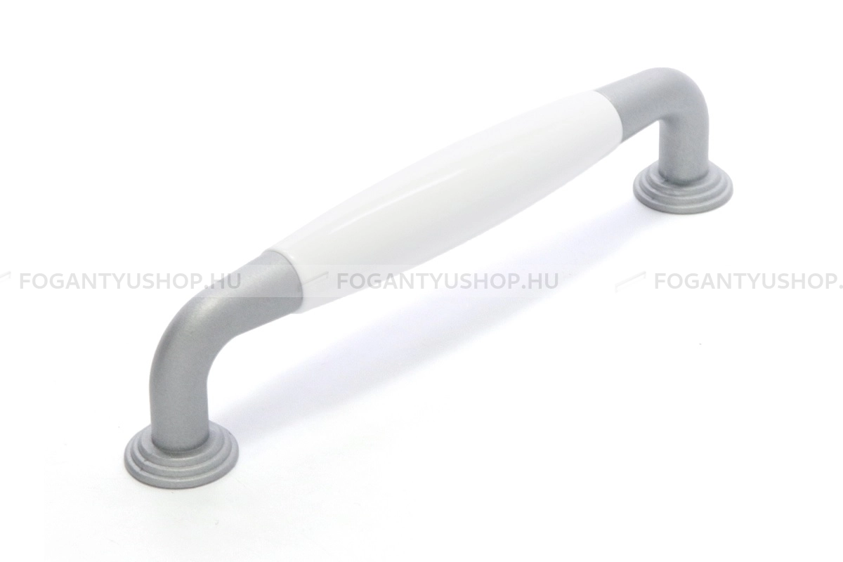 RUJZ DESIGN Bútor fogantyú - 128 259.18 - furattáv 128 mm - Matt króm MCrL, Fehér belo - Zamak fém ötvözet, Műanyag - Műanyaggal kombinált fém bútorfogantyú