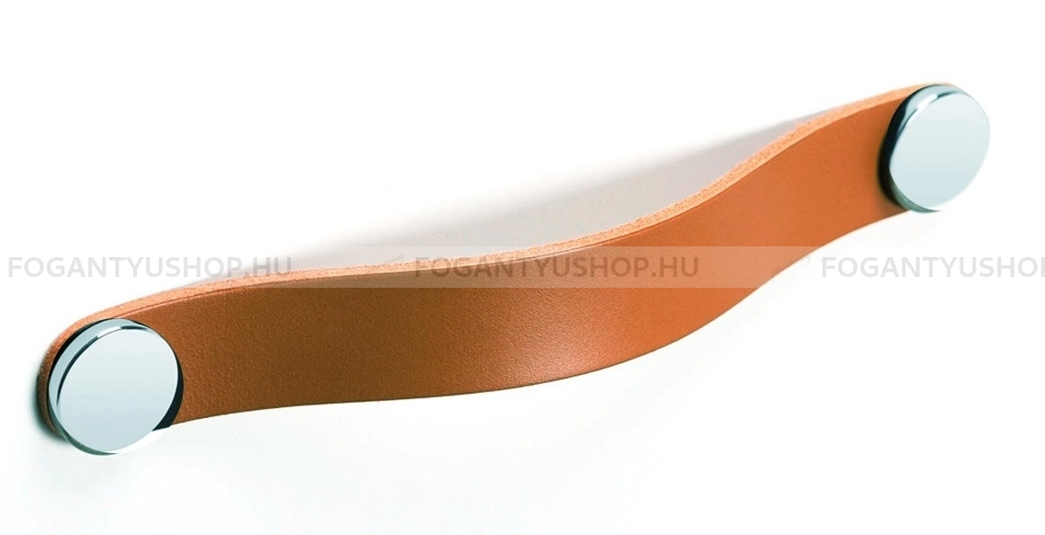 VIEFE Bútor fogantyú - FLEXA HANDLE Világosbarna - Bézs bőr + polírozott króm P2601 - Zamak fém ötvözet, Bőr - Bőrrel kombinált fém bútorfogantyú