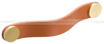 VIEFE Bútor fogantyú FLEXA HANDLE - Szálcsiszolt sárgaréz I. - Világosbarna bőr - Zamak fém ötvözet - Bőr