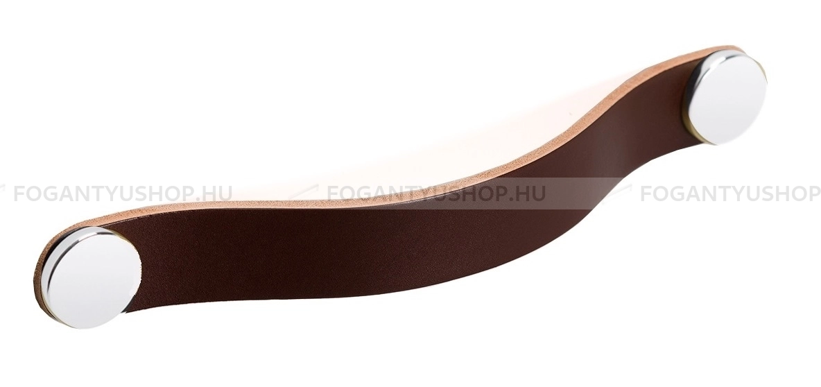 VIEFE Bútorfogantyú - FLEXA HANDLE - Barna bőr + polírozott króm P3601 - Zamak fém ötvözet, Bőr - Bőrrel kombinált fém bútorfogantyú