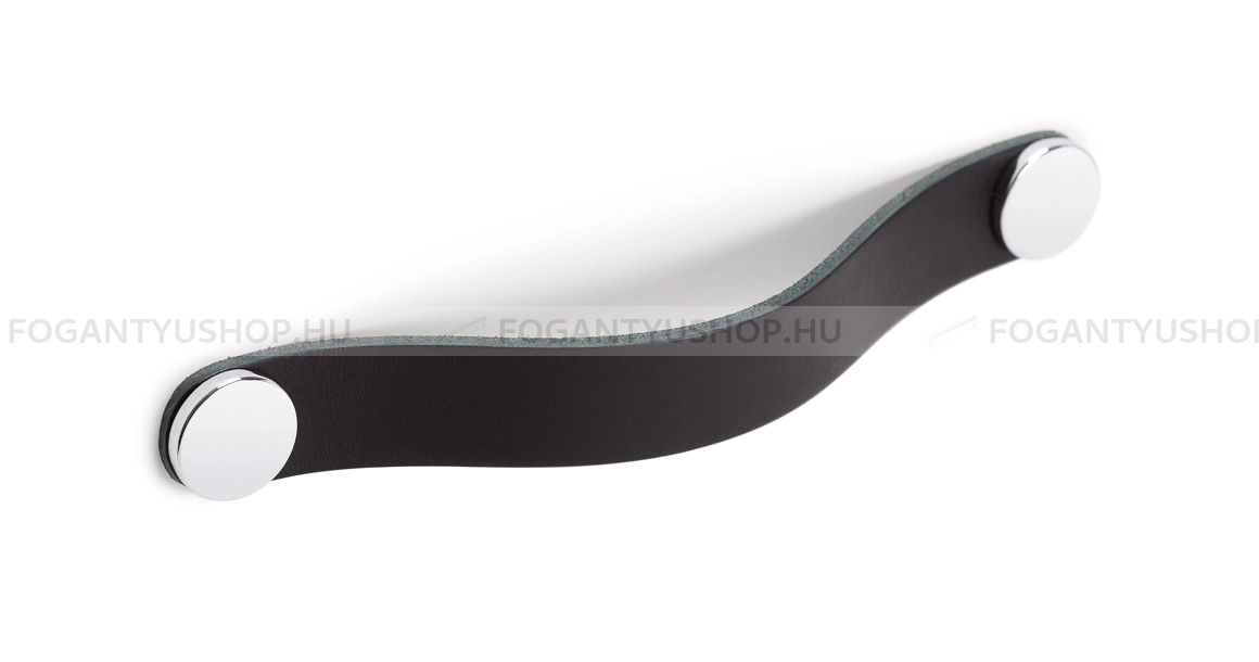 VIEFE Bútorfogantyú - FLEXA HANDLE - Fekete bőr + polírozott króm P9901 - Zamak fém ötvözet, Bőr - Bőrrel kombinált fém bútorfogantyú